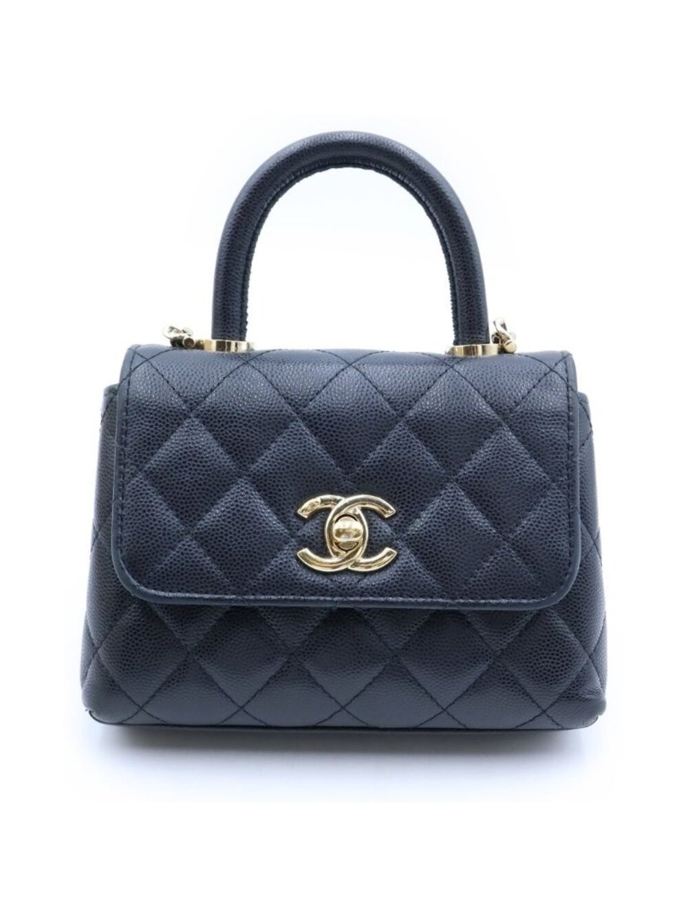 Chanel Quilted Coco Handle Mini Caviar Leather Gold Chain 2-Way Shoulder Bag